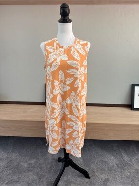 Natural Reflections Orange and White Floral Sleeveless Mini Dress - EUC